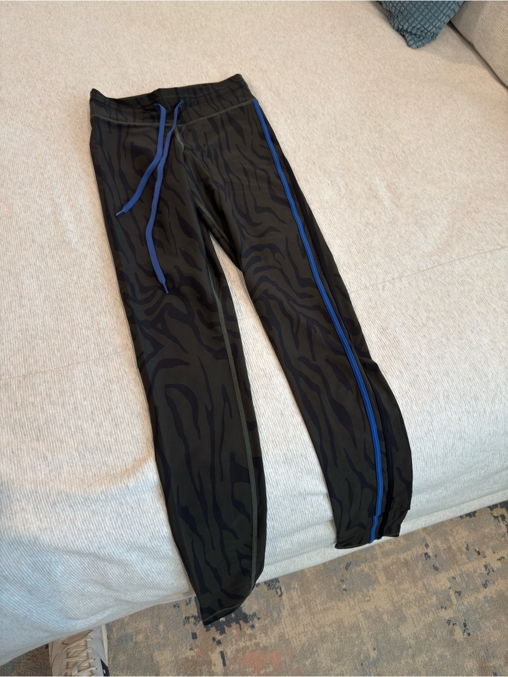 The Upside Black Zebra-Print Leggings with Blue Logo